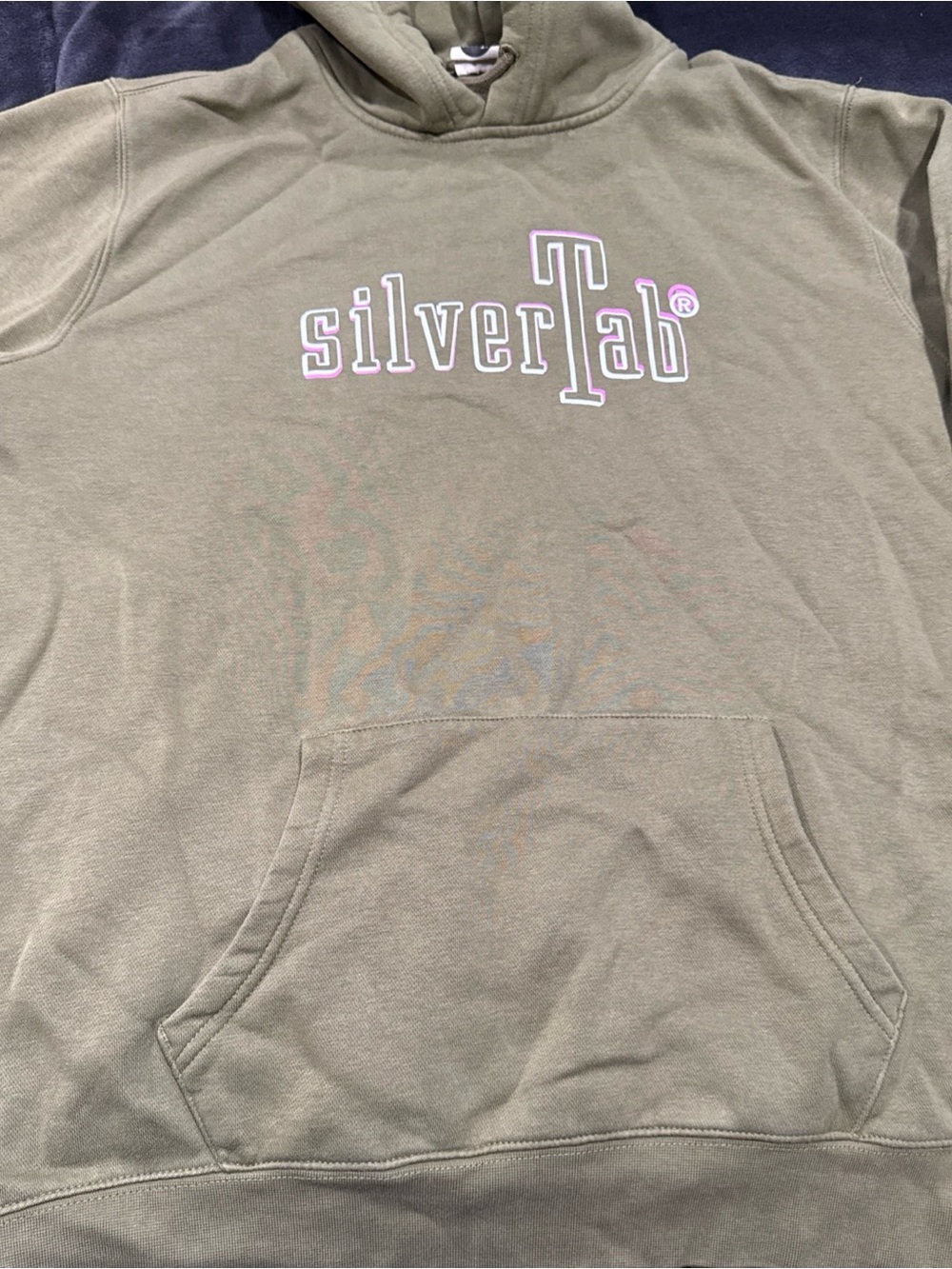 Silver Jeans Olive Green Hoodie with Pink Label Accent
